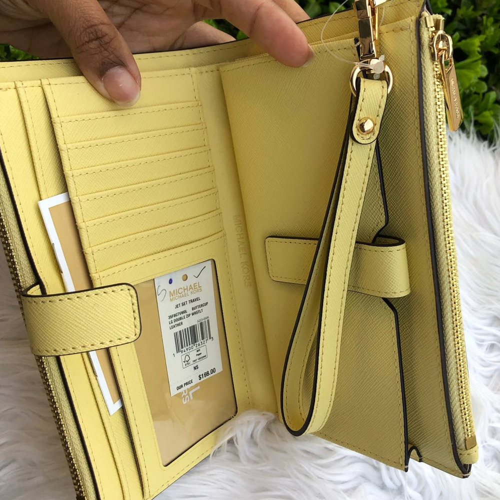 New Michael Kors Double Zip Wallet Yellow Buttercup - Picture 3 of 6